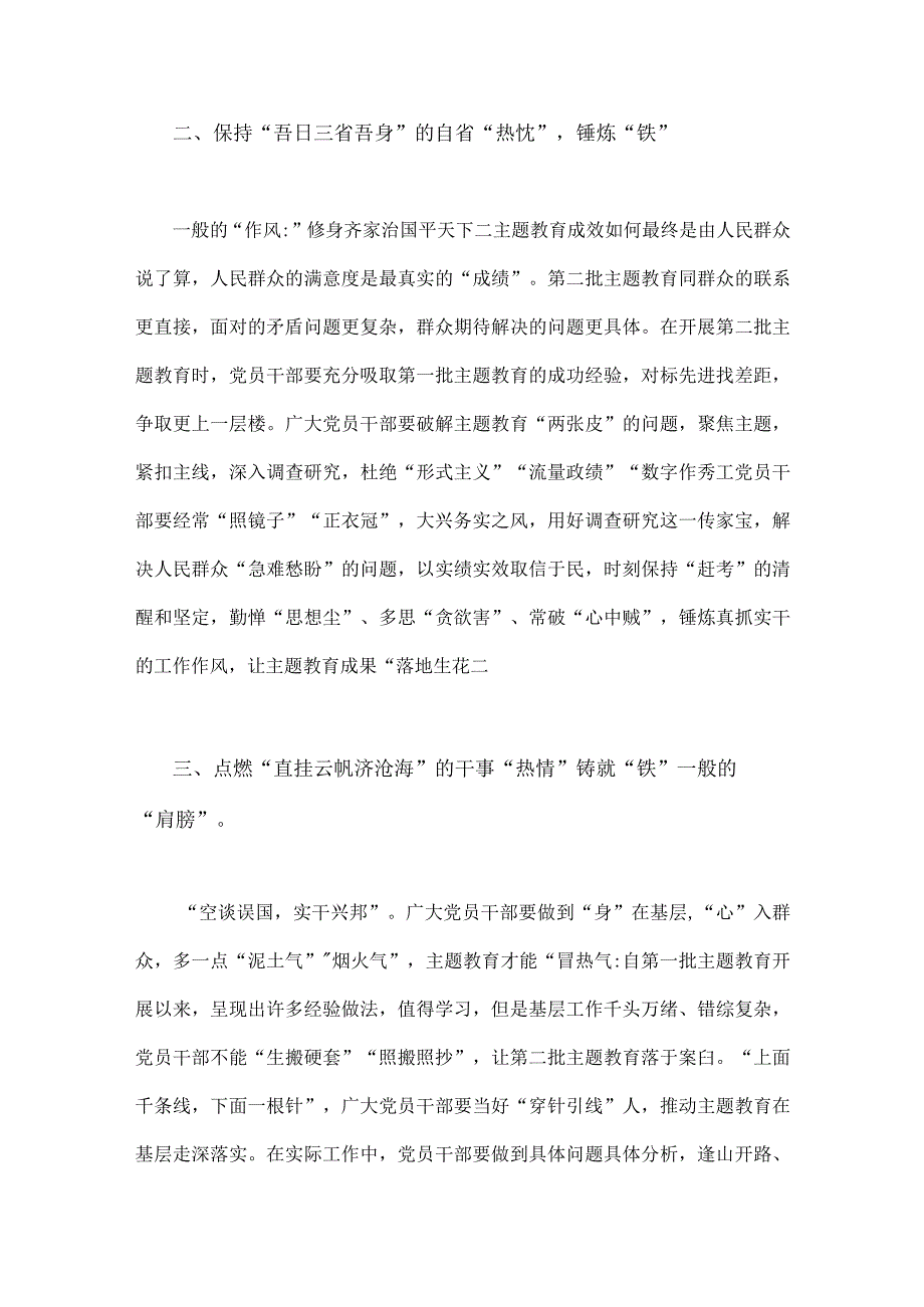 2023年第二批主题教育专题研讨发言材料与第二批主题教育学习心得体会【2篇】.docx_第2页