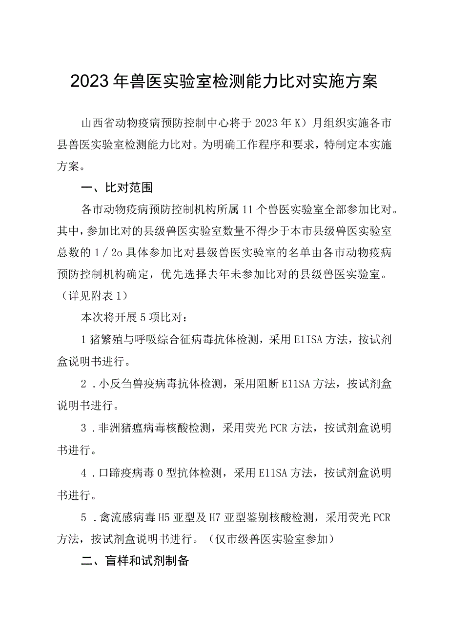 2023年兽医实验室检测能力比对实施方案.docx_第1页