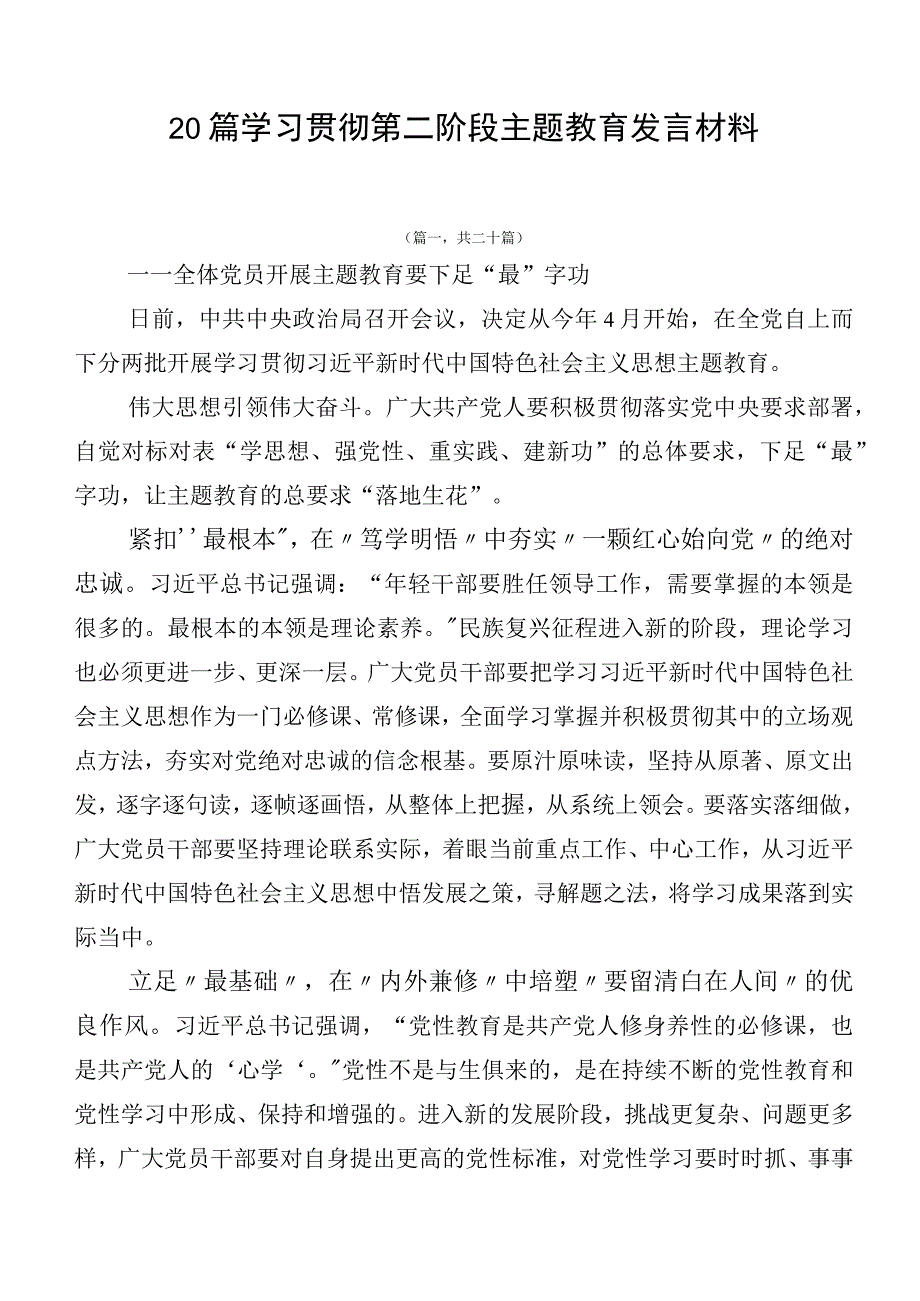 20篇学习贯彻第二阶段主题教育发言材料.docx_第1页