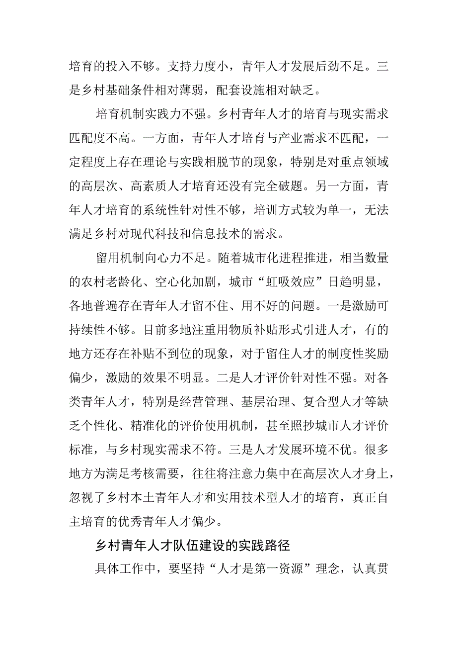 【常委组织部长中心组研讨发言】乡村振兴视域下 青年人才队伍建设路径探索.docx_第3页