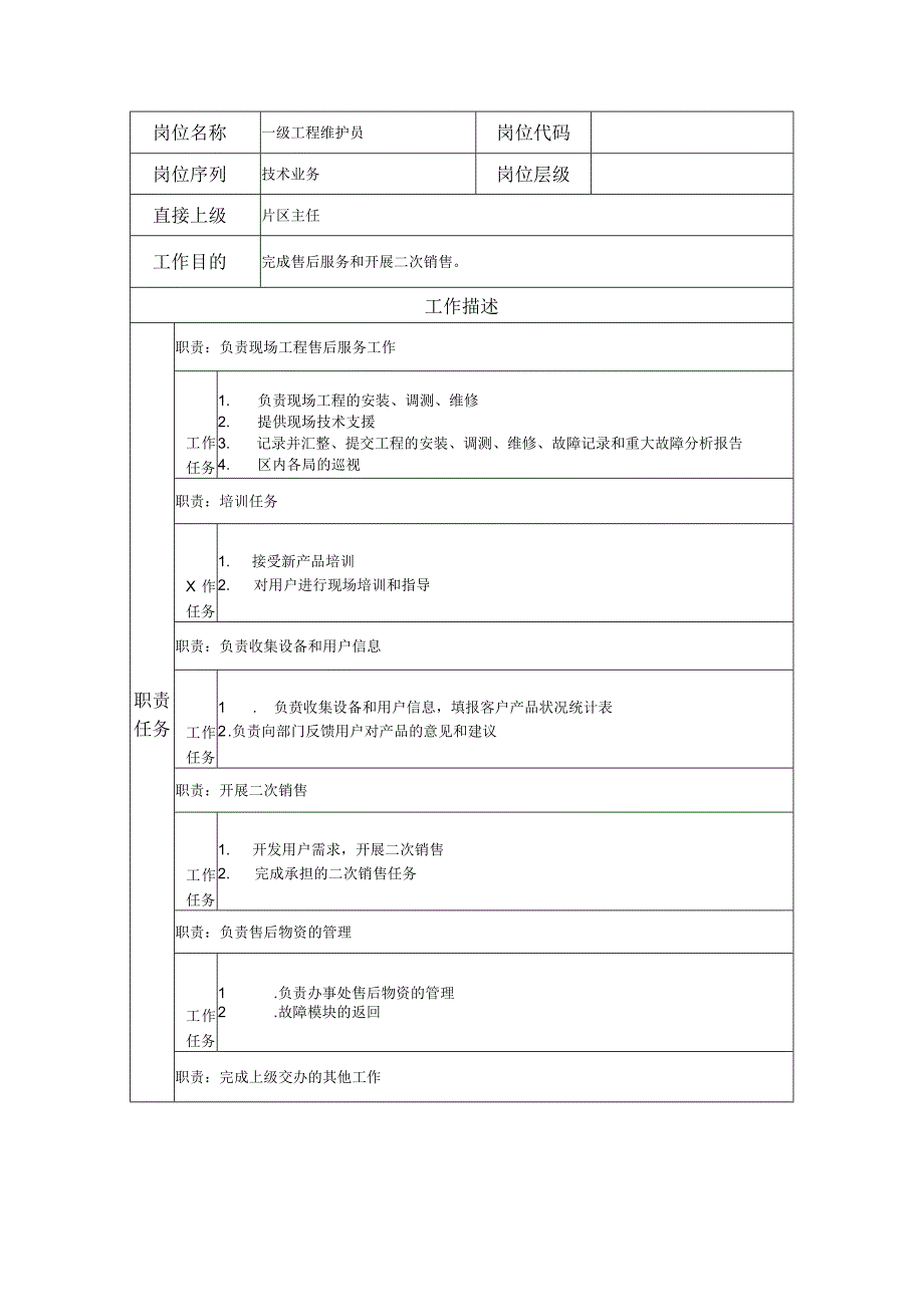 一级工程维护员--工业制造类岗位职责说明书.docx_第1页