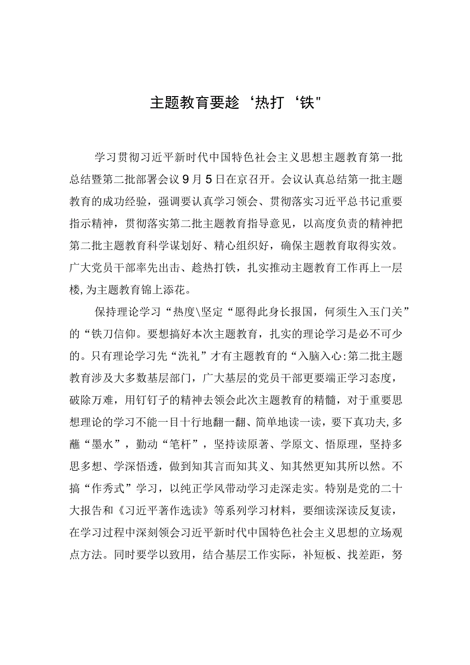 主题教育要趁“热”打“铁”.docx_第1页