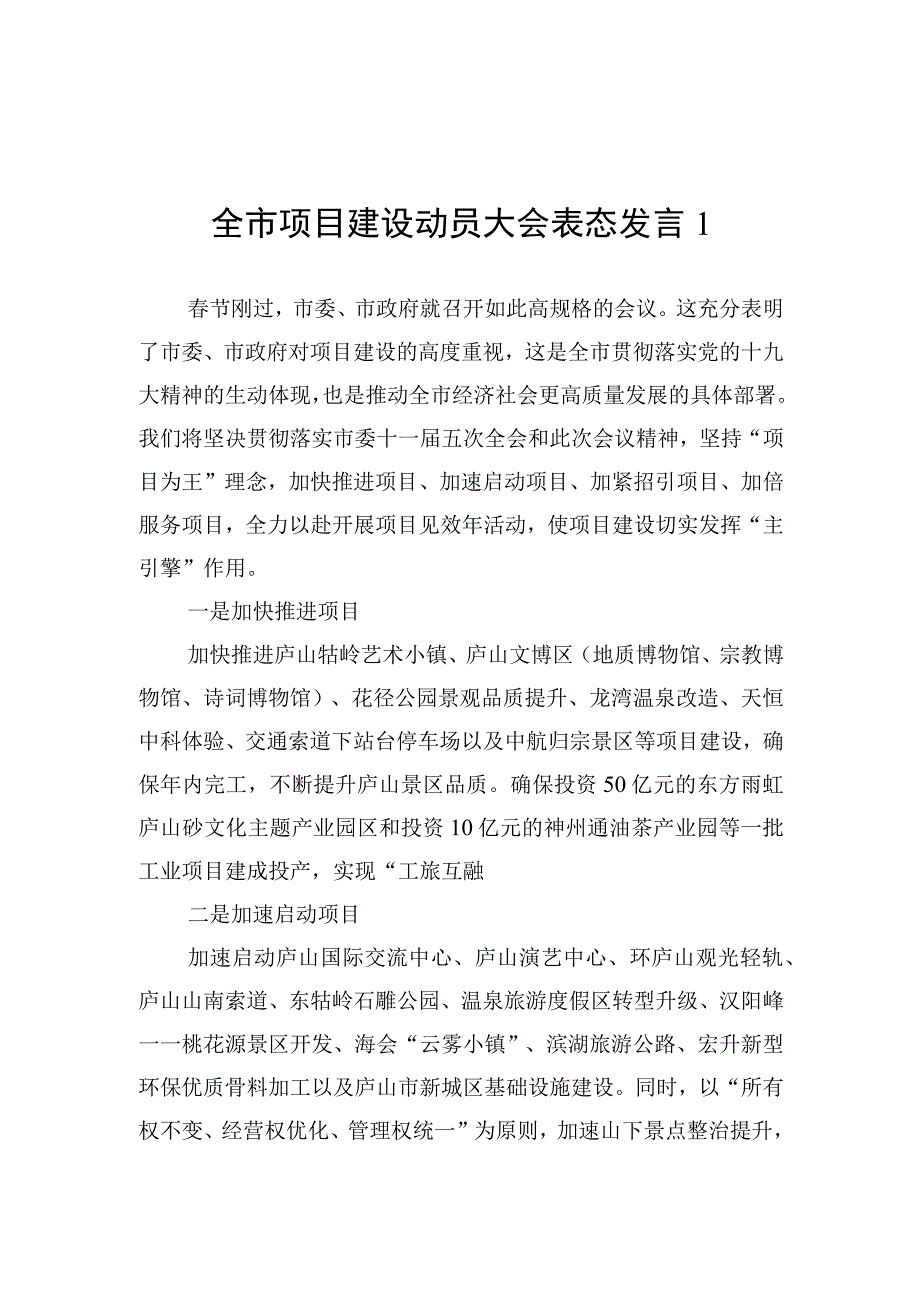 全市项目建设动员大会表态发言1.docx_第1页