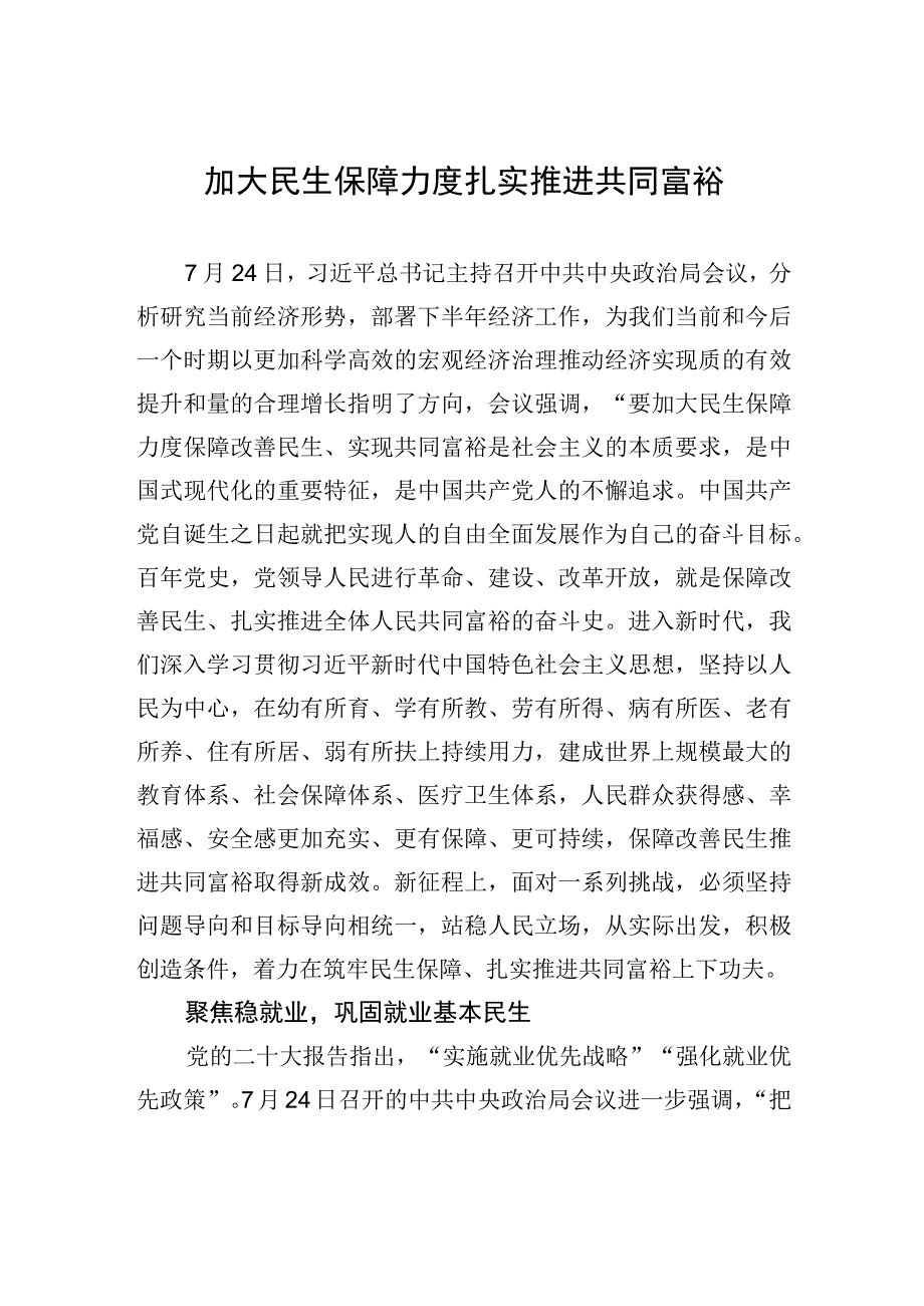 加大民生保障力度+扎实推进共同富裕.docx_第1页