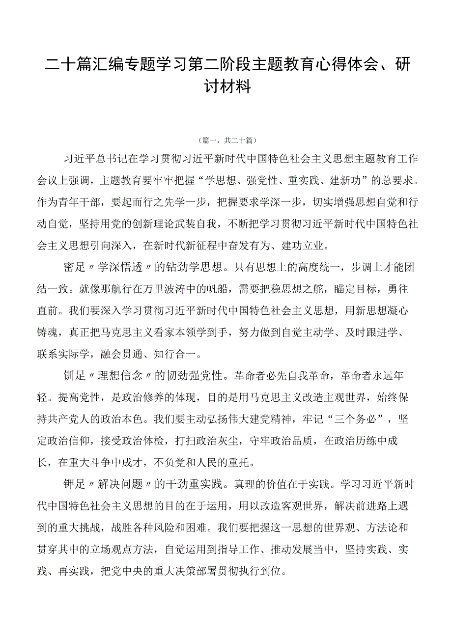 二十篇汇编专题学习第二阶段主题教育心得体会、研讨材料.docx_第1页