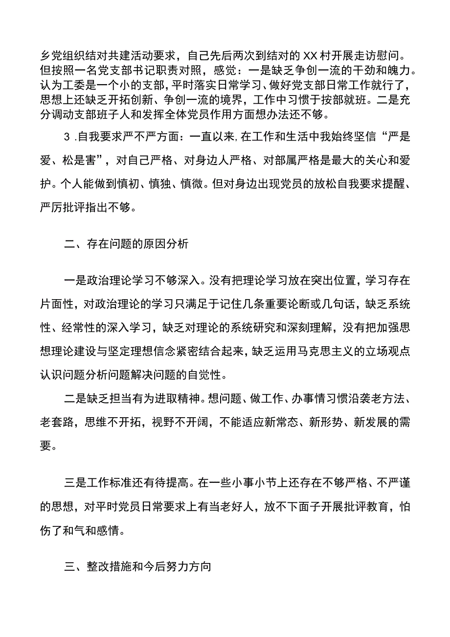 党支部书记专题组织生活会个人对照检查和总结讲话.docx_第2页