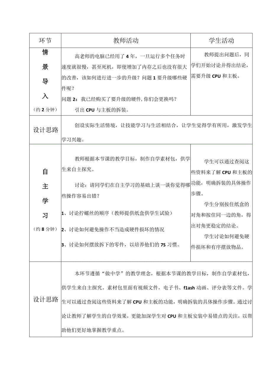 全国优质课一等奖计算机专业教师教学设计和说课大赛《CPU与主板的拆装》教学设计+说课稿.docx_第2页