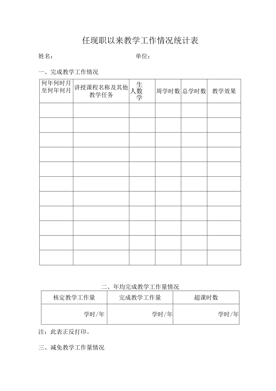 任现职以来教学工作情况统计表.docx_第1页