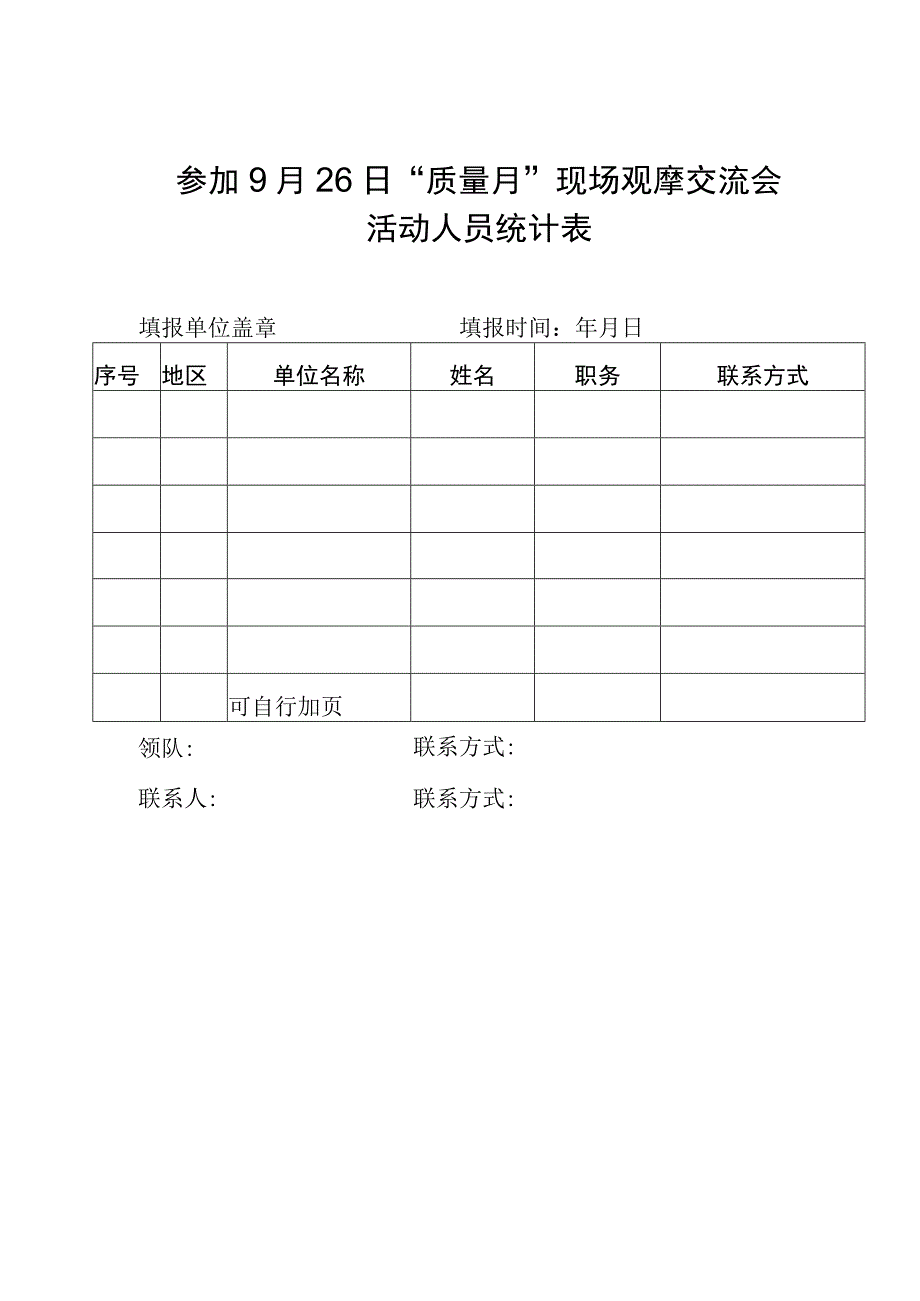 参加9月26日“质量月”现场观摩交流会活动人员统计表.docx_第1页