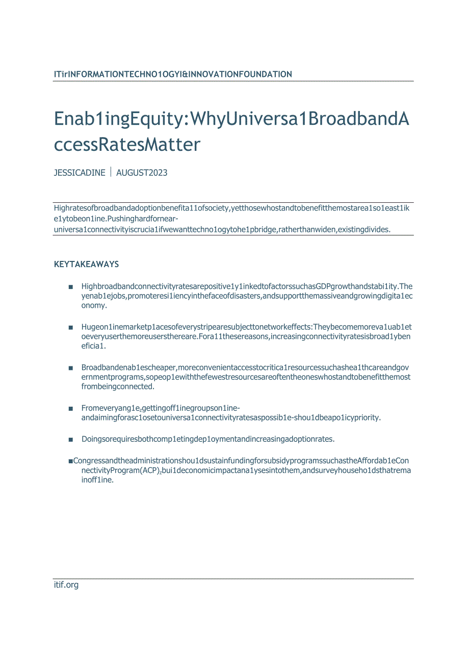 【行业研报】ITIF-促进公平：为什么通用宽带接入率很重要（英）-2023.8_市场营销策划_重点报.docx_第1页
