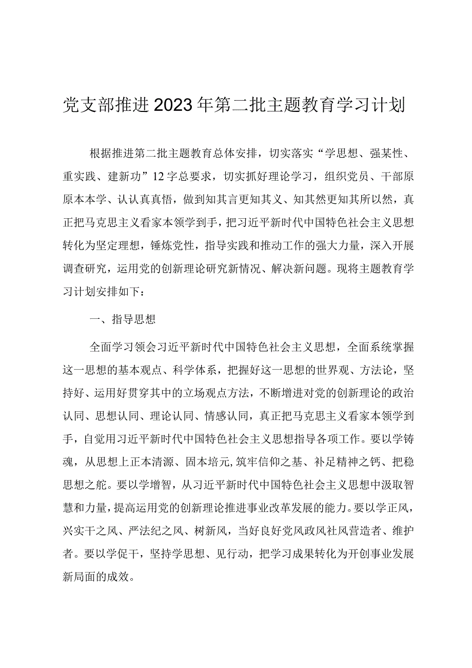 党支部推进2023年第二批主题教育理论学习计划.docx_第1页