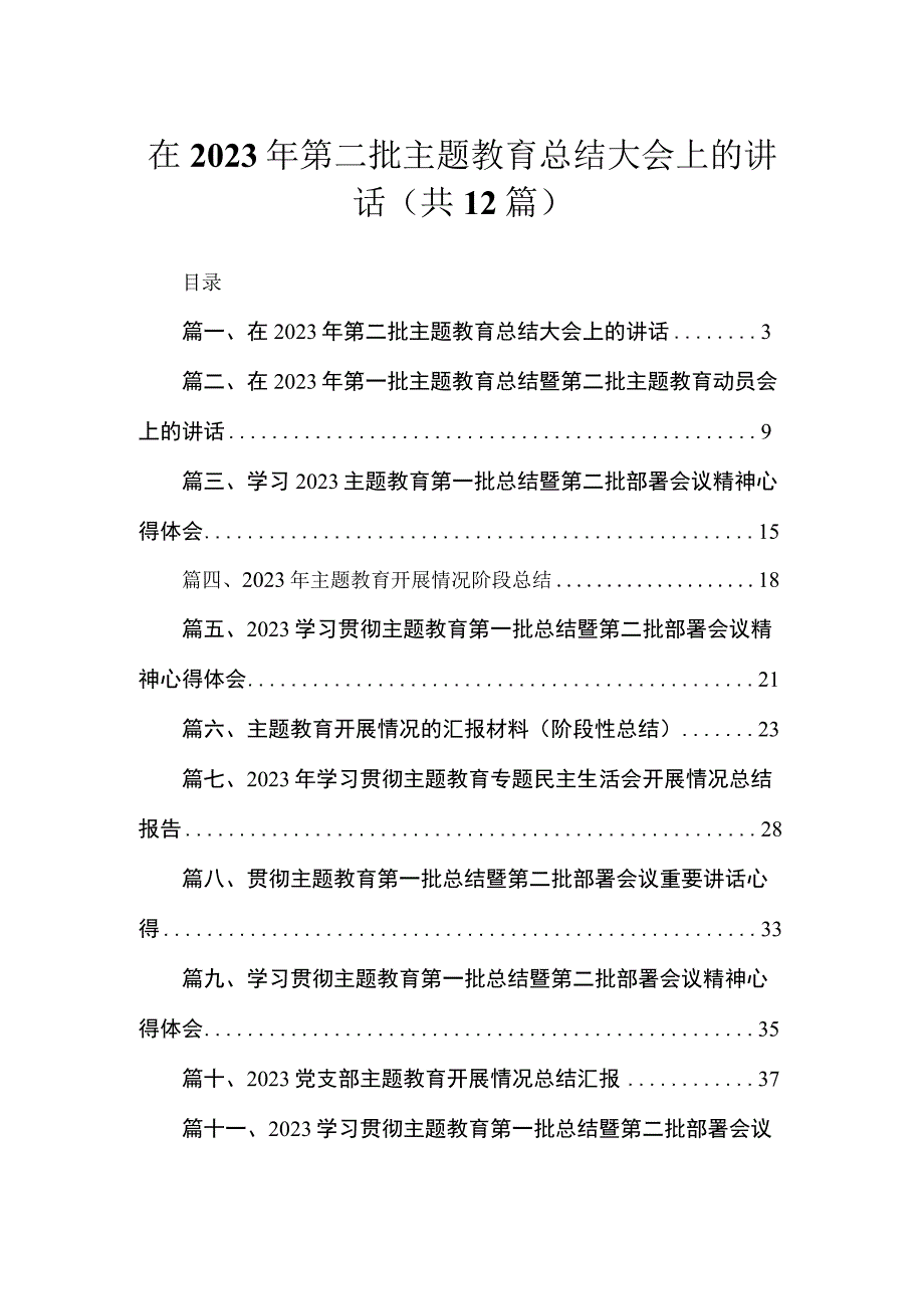 在2023年第二批主题教育总结大会上的讲话（共12篇）.docx_第1页