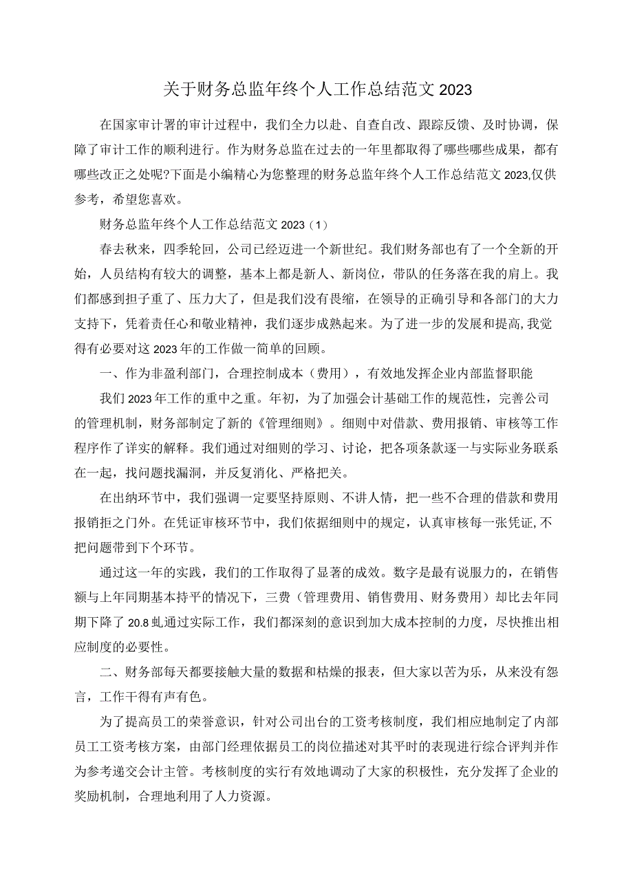 关于财务总监年终个人工作总结范文述职报告20220530.docx_第1页