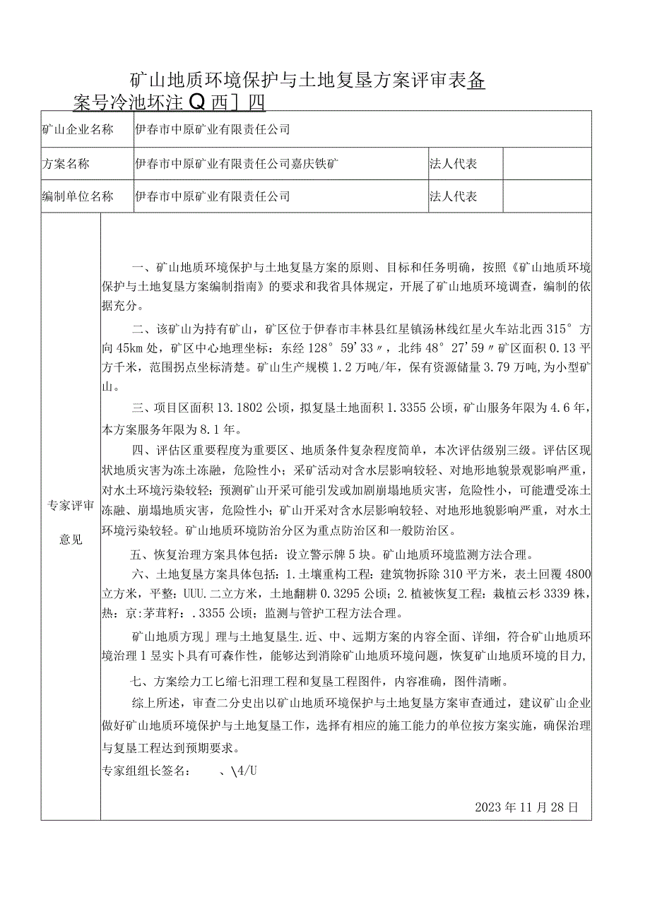 中原矿业嘉庆铁矿方案评审表.docx_第1页