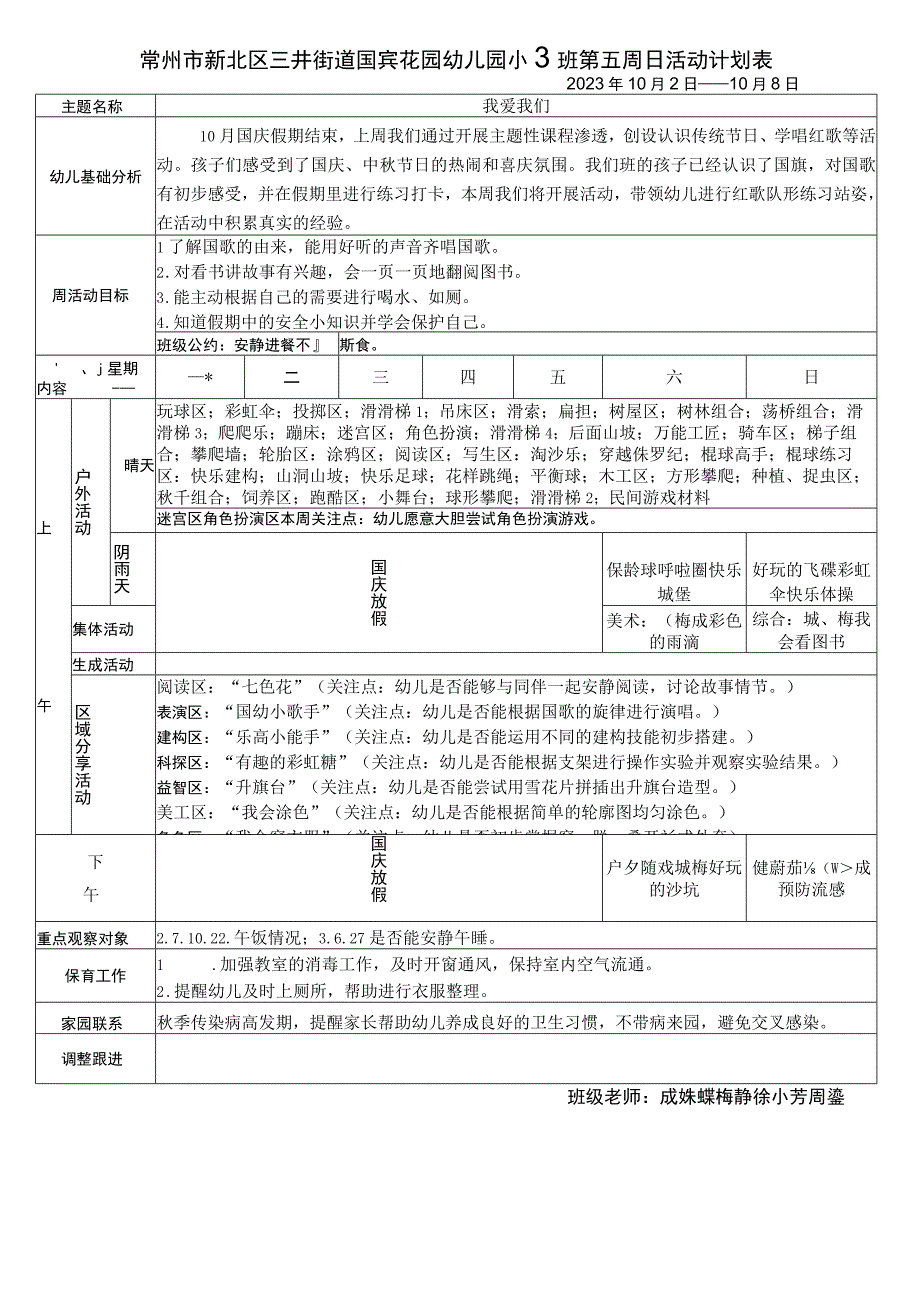 常州市新北区三井街道国宾花园幼儿园小5班第五周日活动计划表.docx_第1页