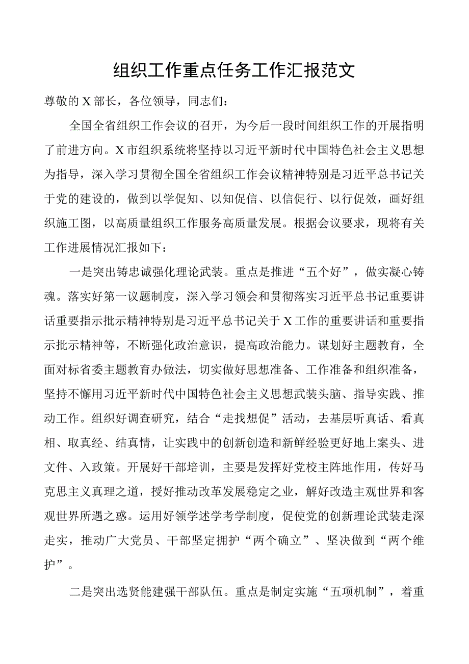 组织工作重点任务工作汇报总结报告.docx_第1页