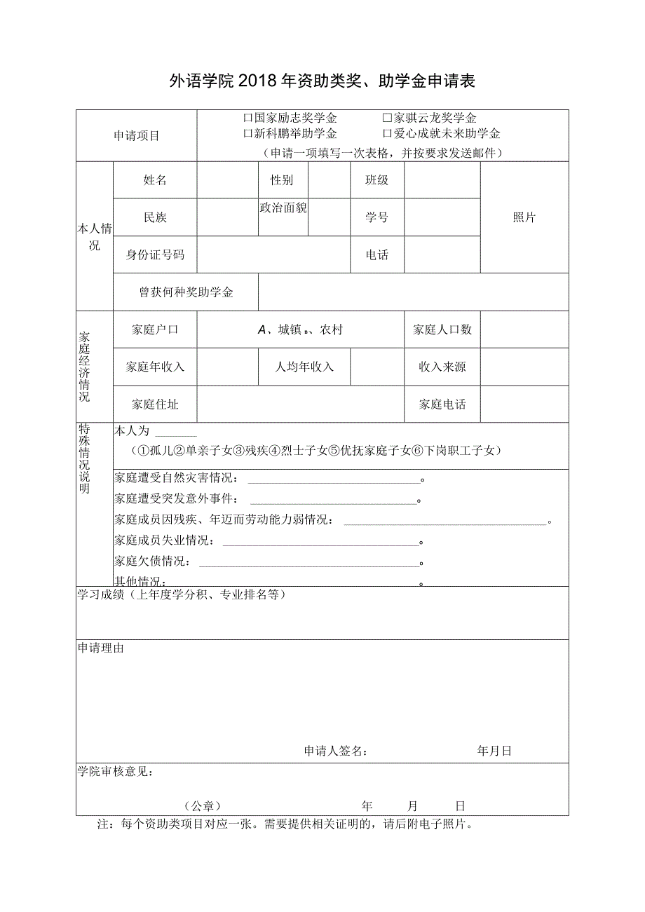 外语学院2018年资助类奖、助学金申请表.docx_第1页