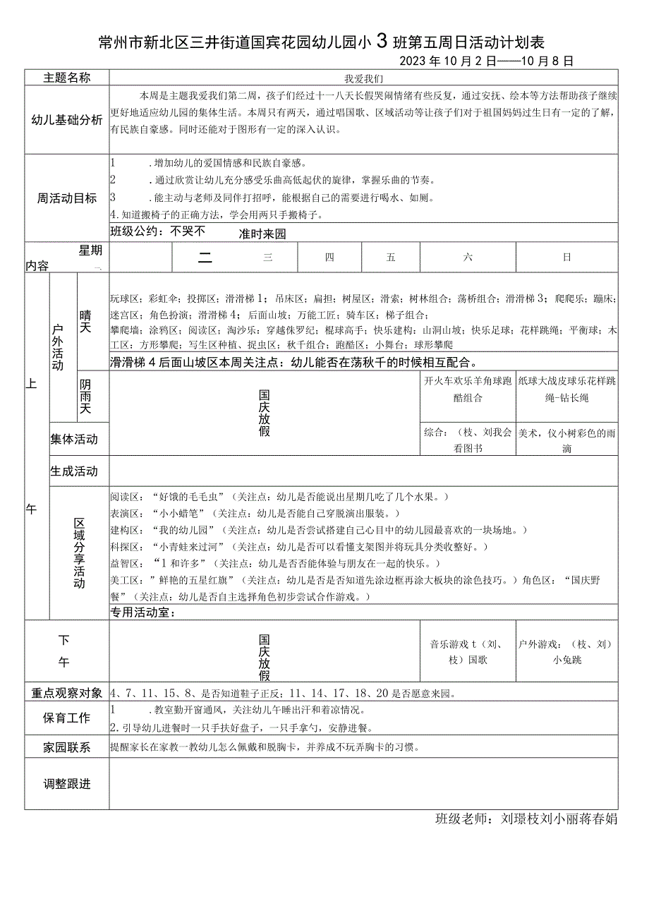 常州市新北区三井街道国宾花园幼儿园小7班第五周日活动计划表.docx_第1页