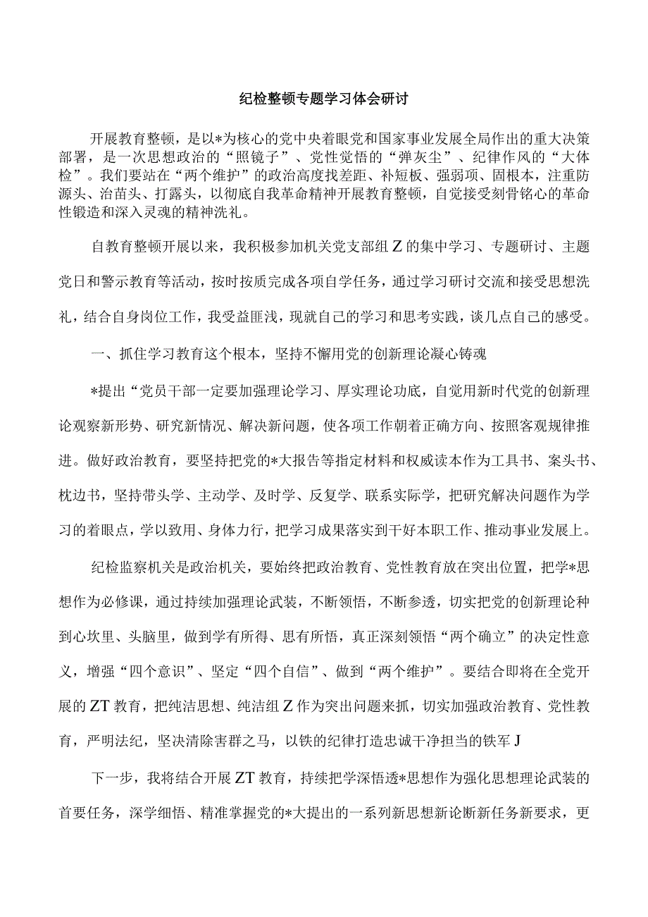 纪检整顿专题学习体会研讨.docx_第1页