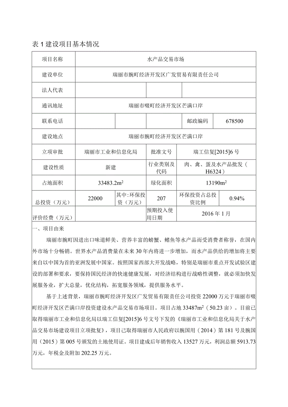 瑞丽水产品交易市场项目环境影响报告.docx_第1页