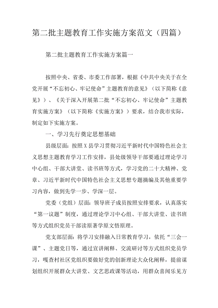 第二批主题教育工作实施方案范文（四篇）.docx_第1页