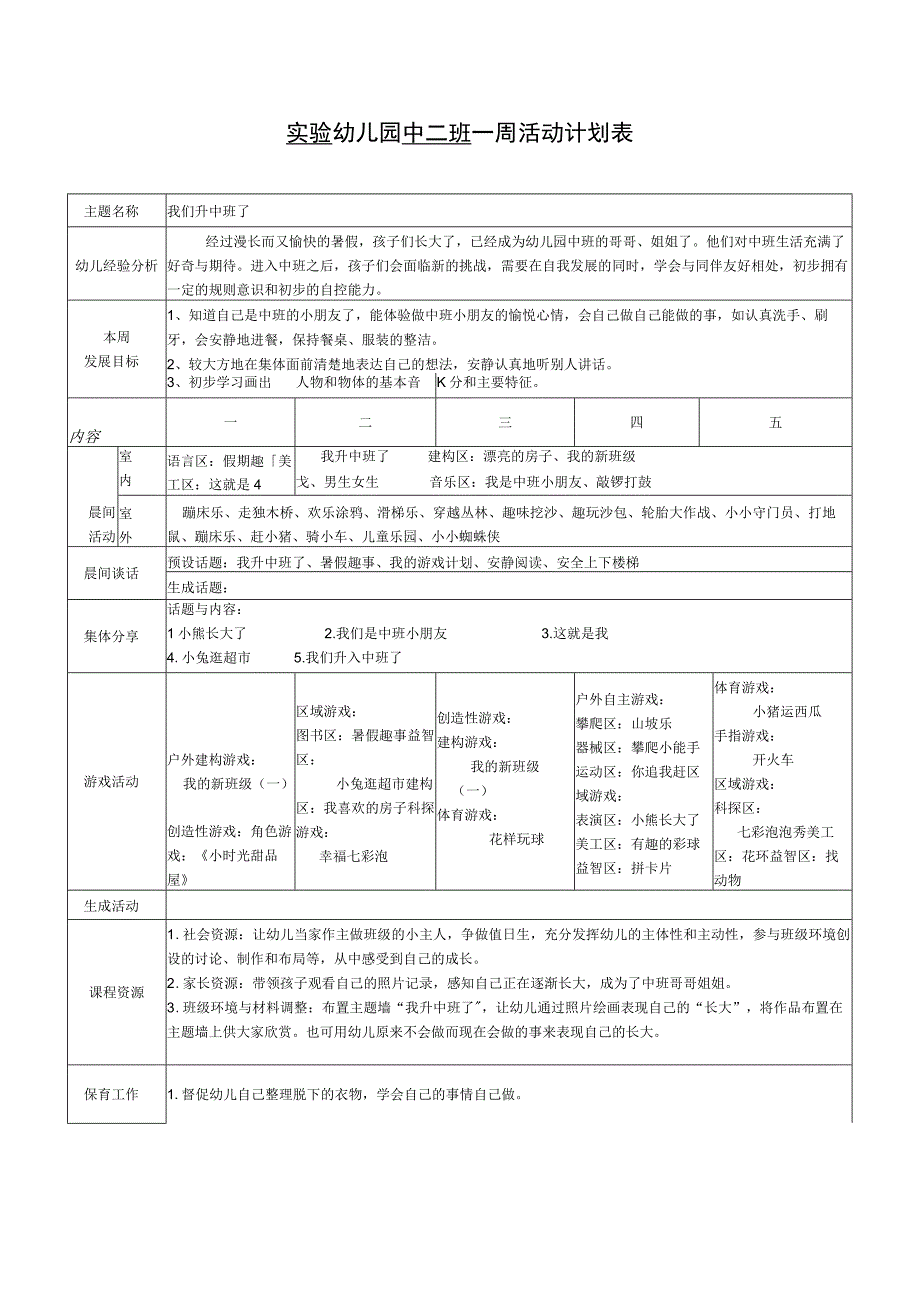 实验幼儿园中二班一周活动计划表.docx_第1页