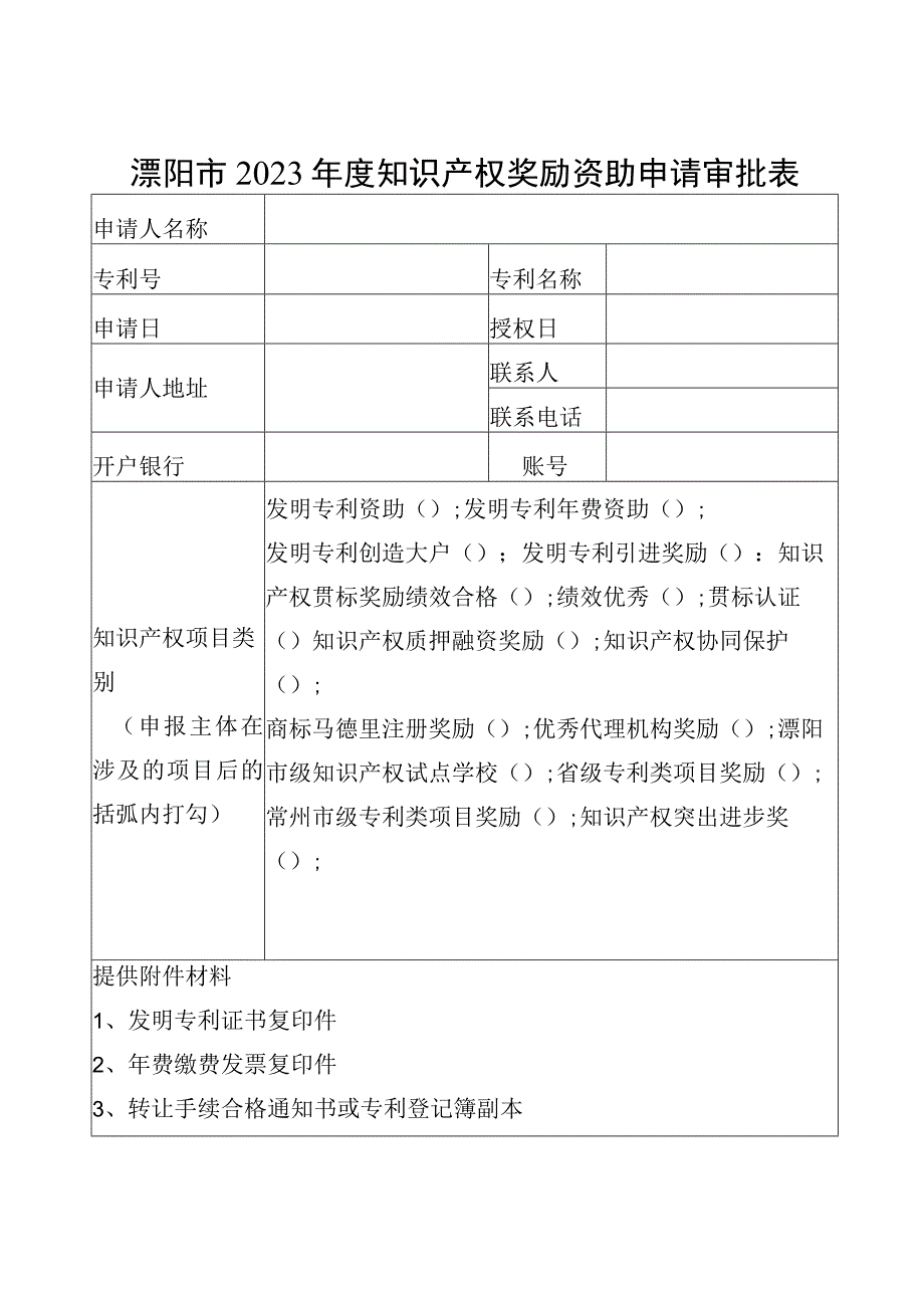 溧阳市2020年度知识产权奖励资助申请审批表.docx_第1页