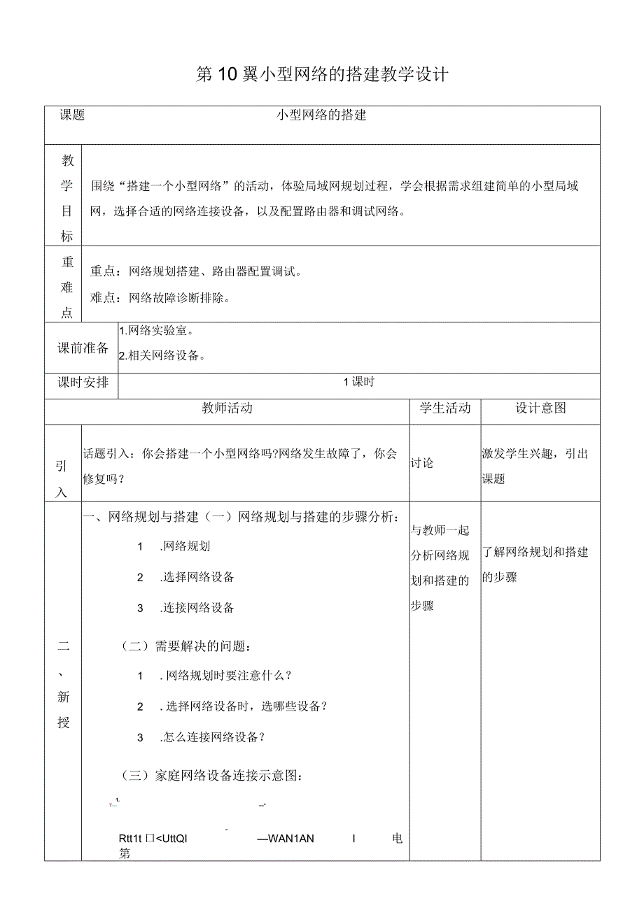 浙教版信息科技七上第10课 小型网络的搭建 教案.docx_第1页