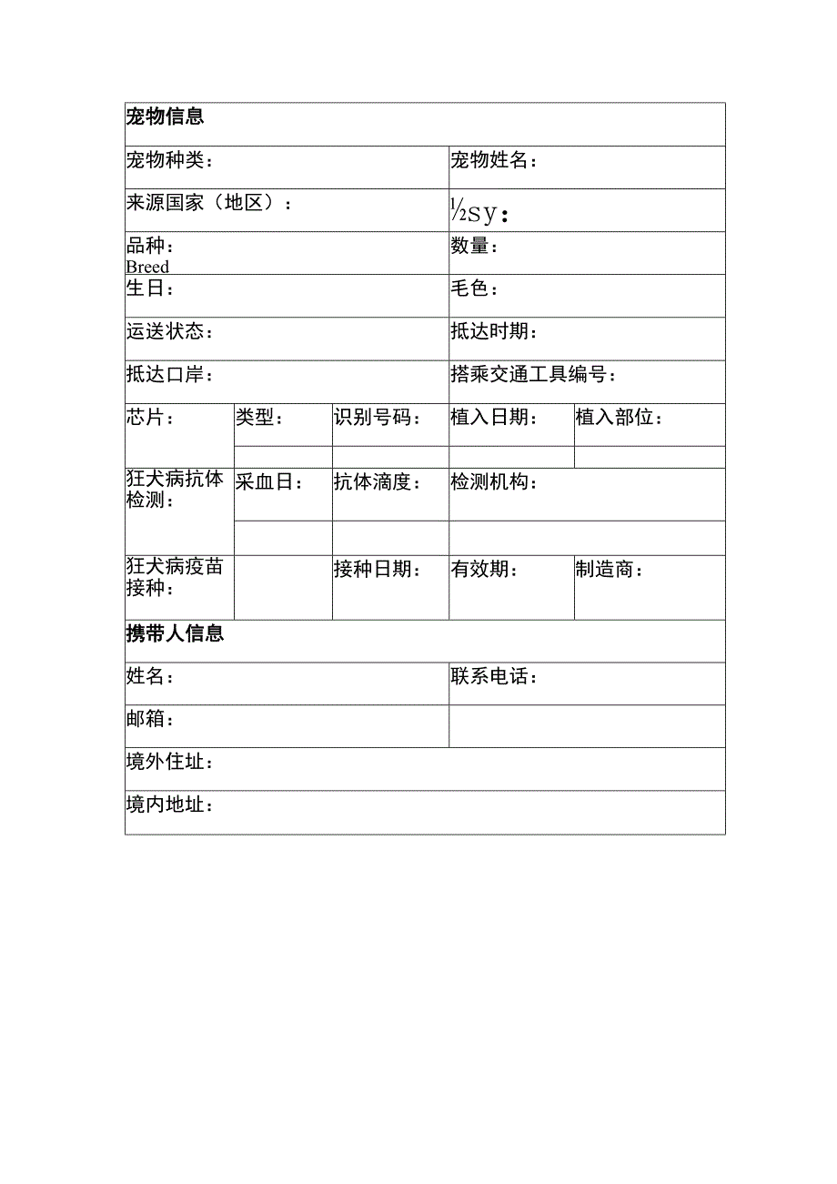 携带进境宠物犬、猫信息登记表指定国家或地区版.docx_第2页