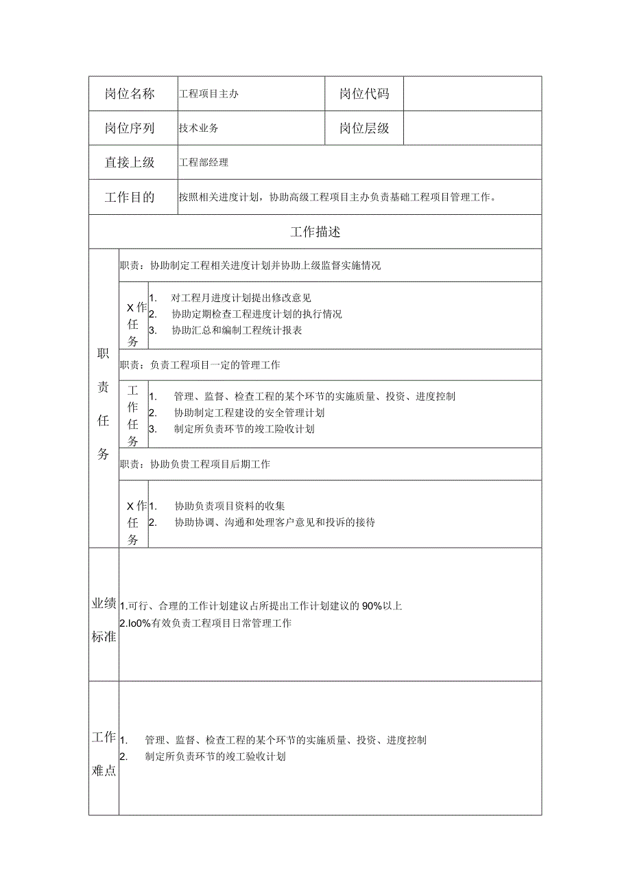 工程项目主办--咨询中介及项目管理类岗位职责说明书.docx_第1页