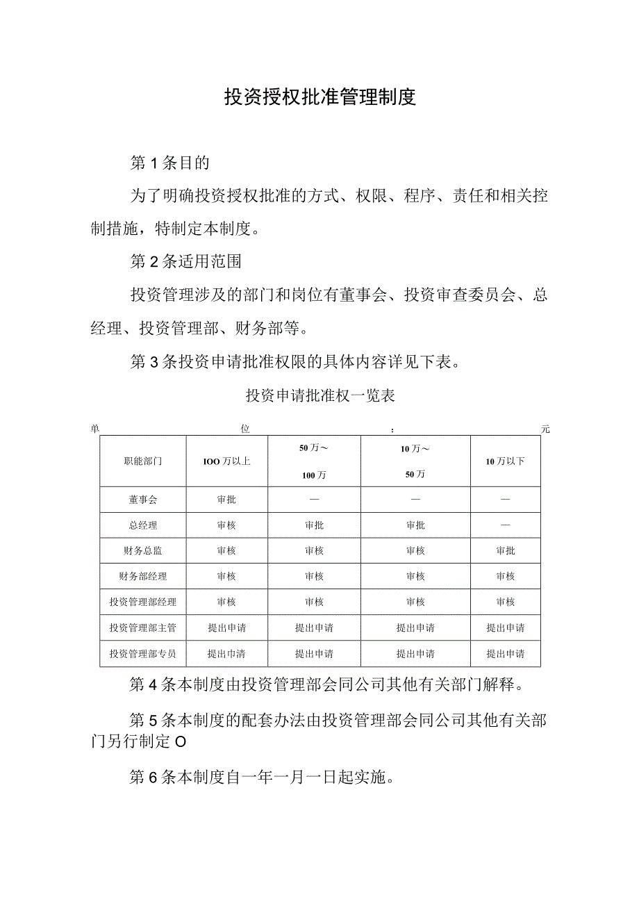 投资授权批准管理制度.docx_第1页