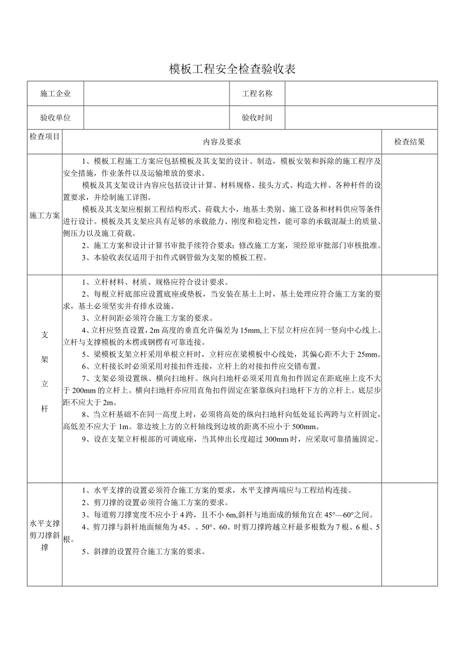 模板工程安全检查验收表.docx_第1页