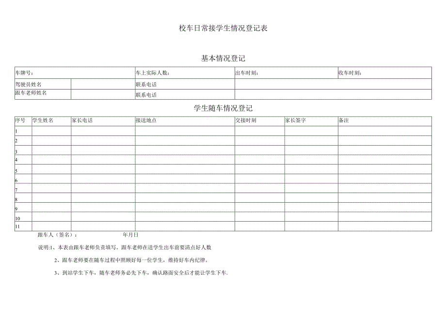 幼儿园校车日常接学生情况登记表.docx_第1页