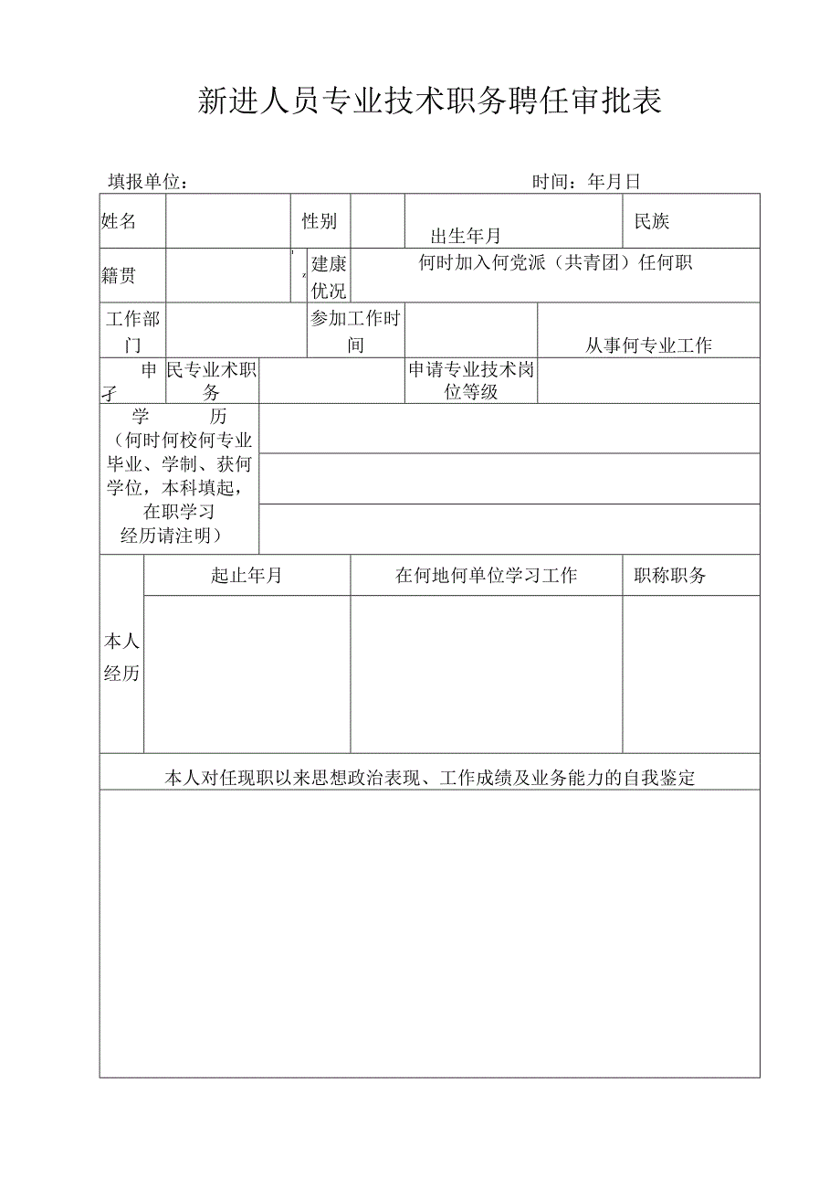 新进人员专业技术职务聘任审批表.docx_第1页