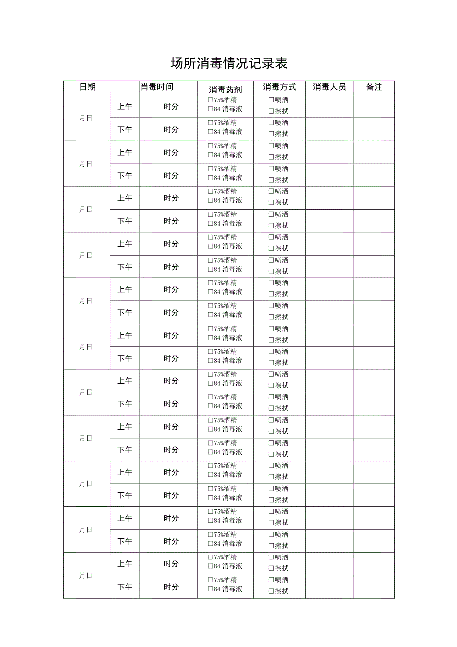 场所消毒情况记录表模板.docx_第1页