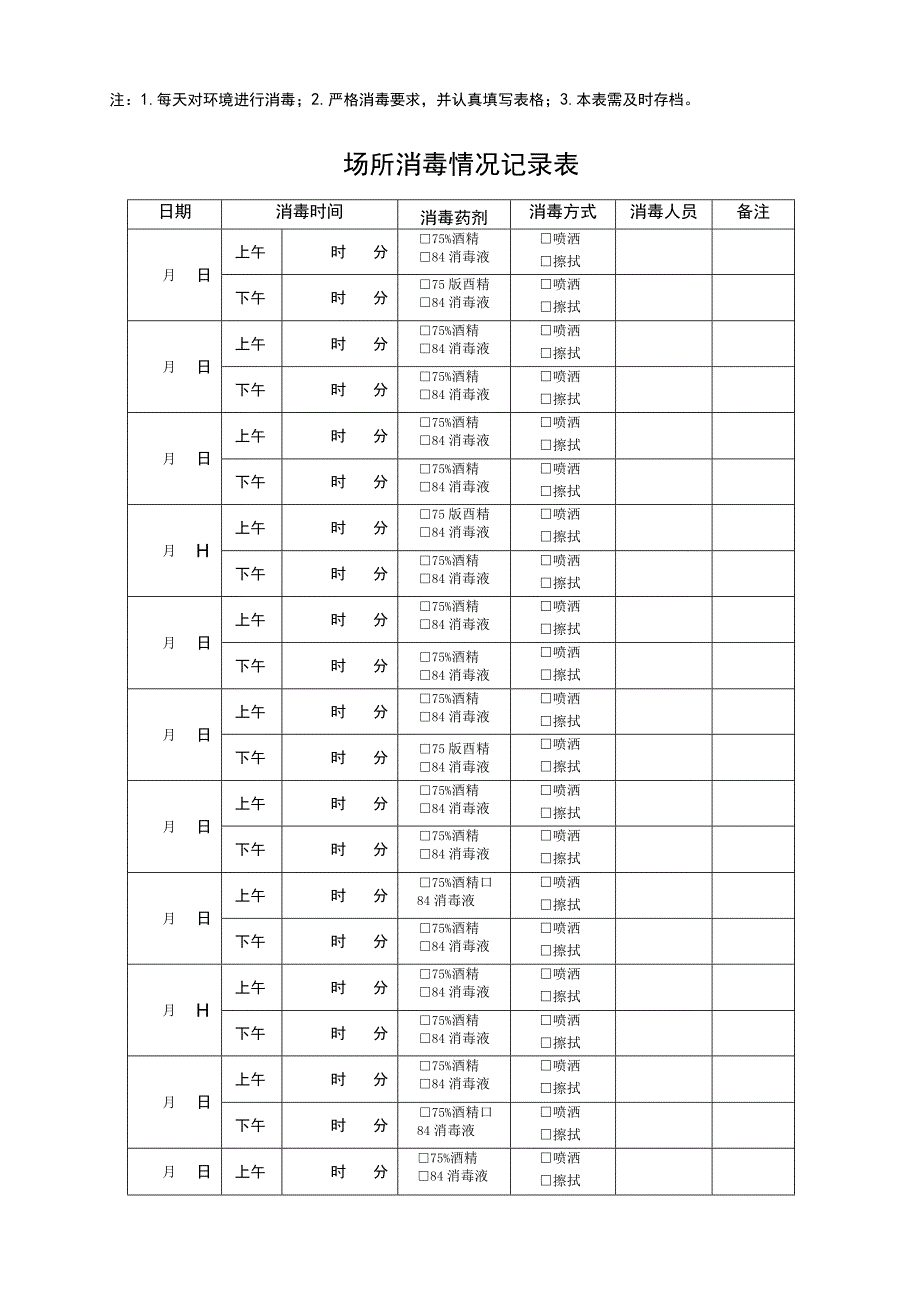 场所消毒情况记录表模板.docx_第2页