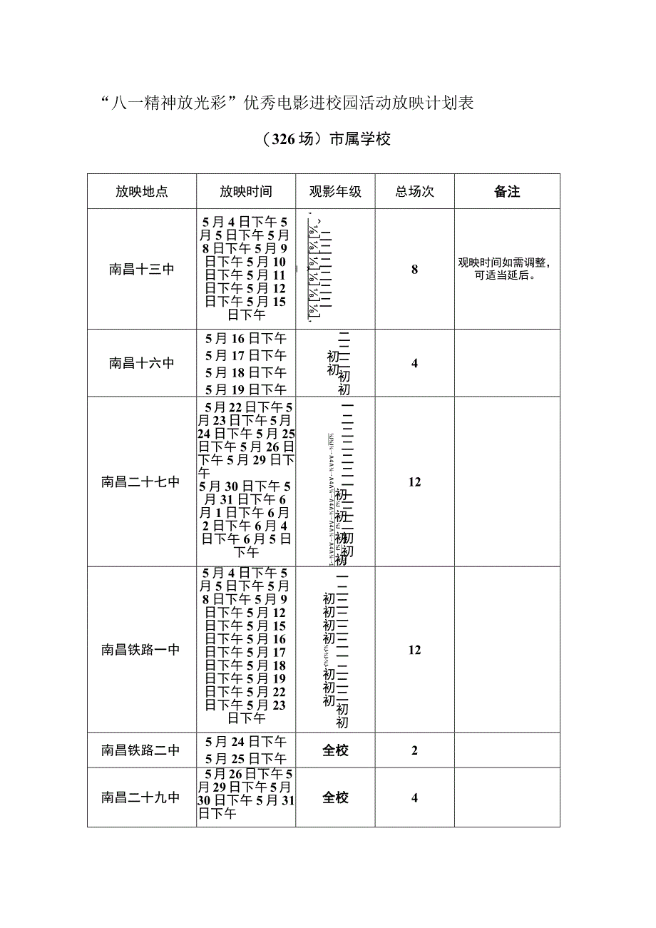 备注“八一精神放光彩”优秀电影进校园活动放映计划表.docx_第1页