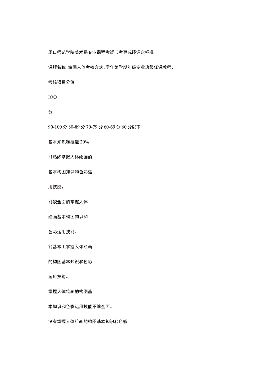 油画人体专业试卷评分标准-.docx_第1页