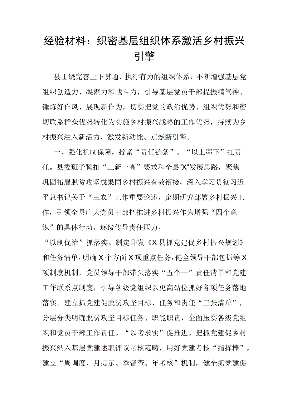 经验做法：织密基层组织体系 激活乡村振兴引擎.docx_第1页