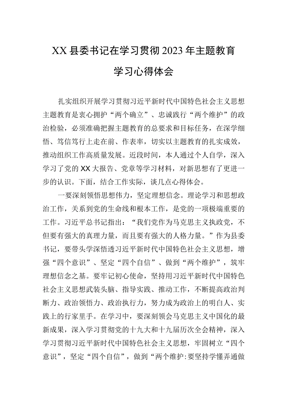 心得体会：2023年主题教育专题（县委书记）.docx_第1页