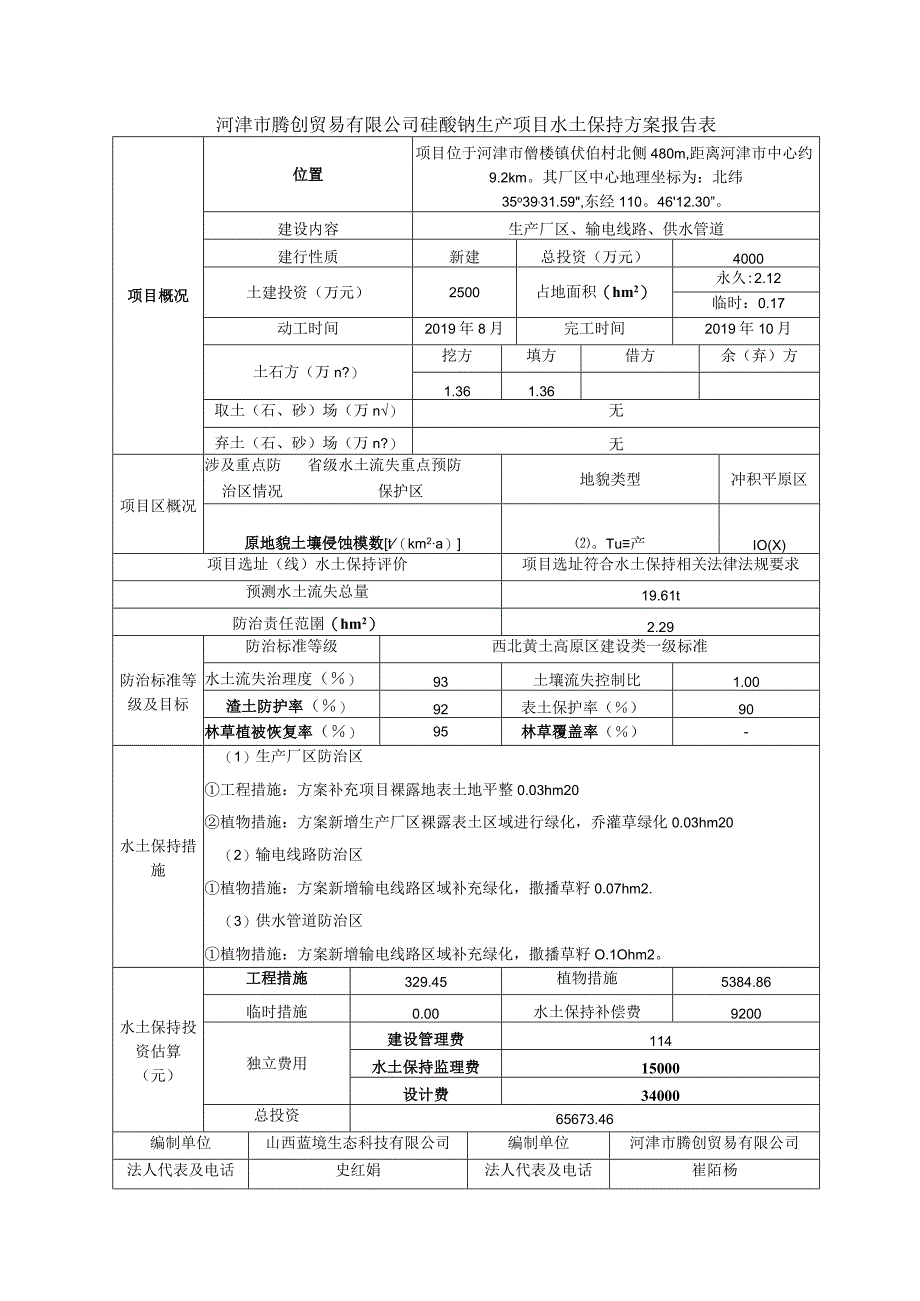 河津市腾创贸易有限公司硅酸钠生产项目水土保持方案报告表.docx_第1页