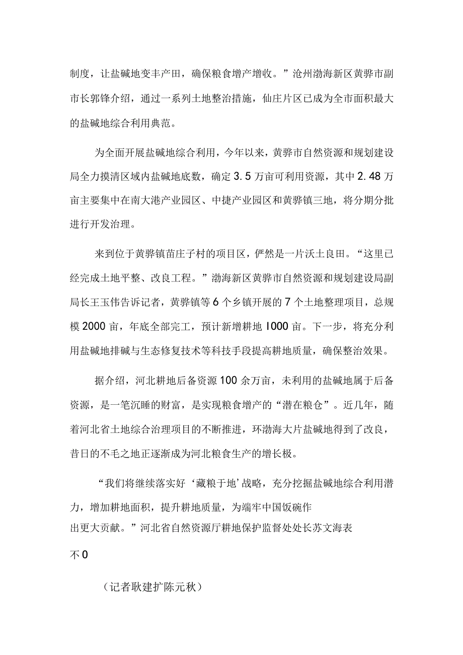 昔日盐碱地 今朝丰产田——河北黄骅开发整治盐碱地新增补充耕地5000亩.docx_第2页