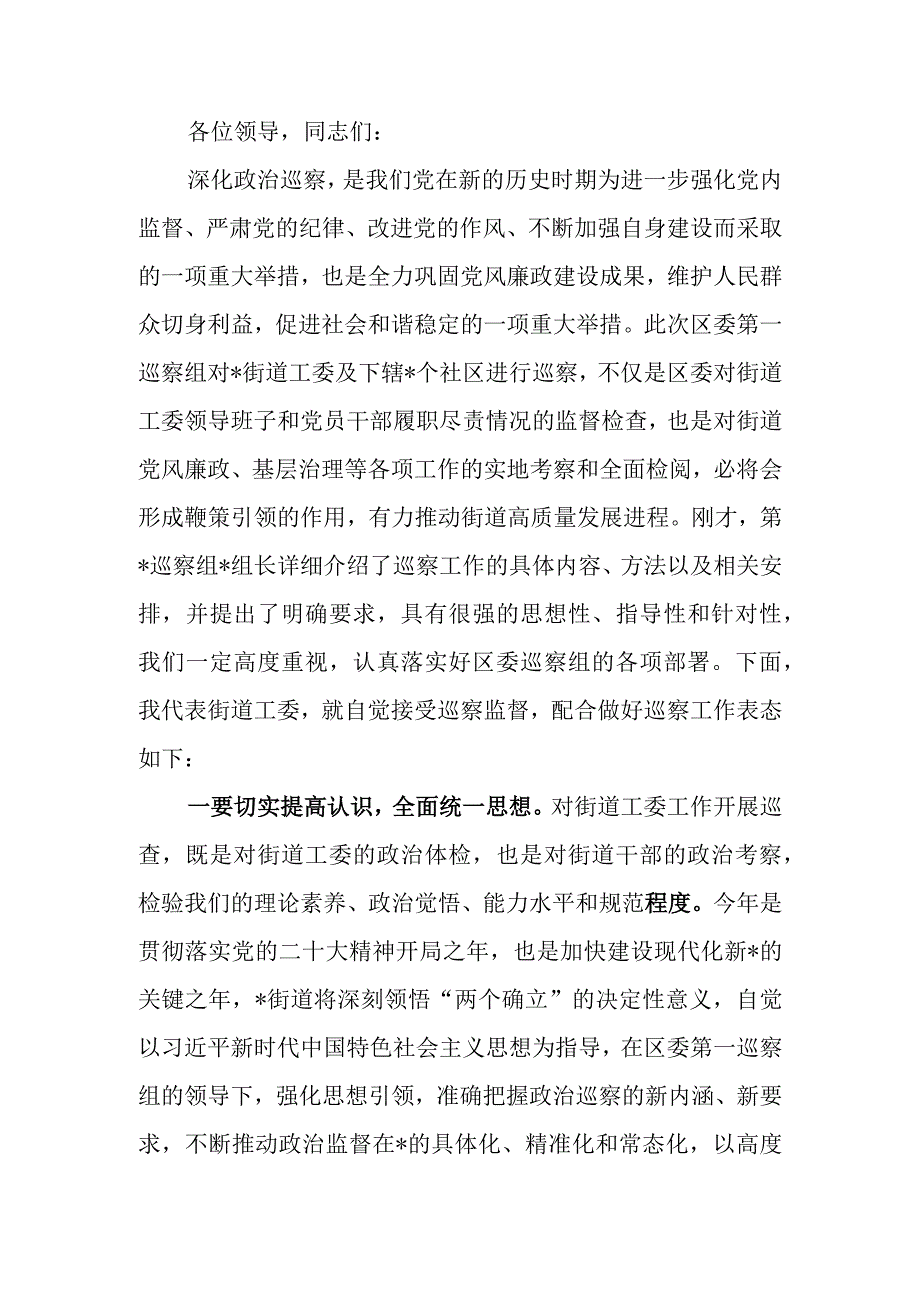 在巡察工作动员会上表态发言.docx_第1页