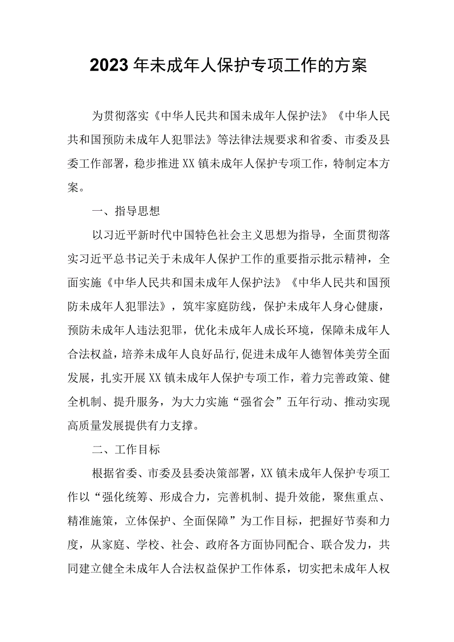 2023年未成年人保护专项工作的方案.docx_第1页