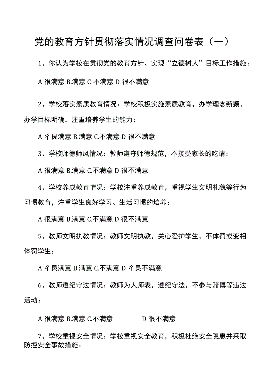 2篇学校开展党的教育方针贯彻落实情况自查调研问卷.docx_第1页