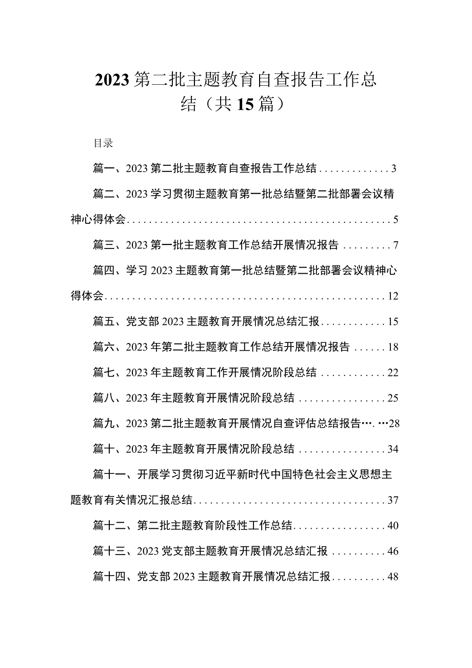 2023第二批主题教育自查报告工作总结（共15篇）.docx_第1页