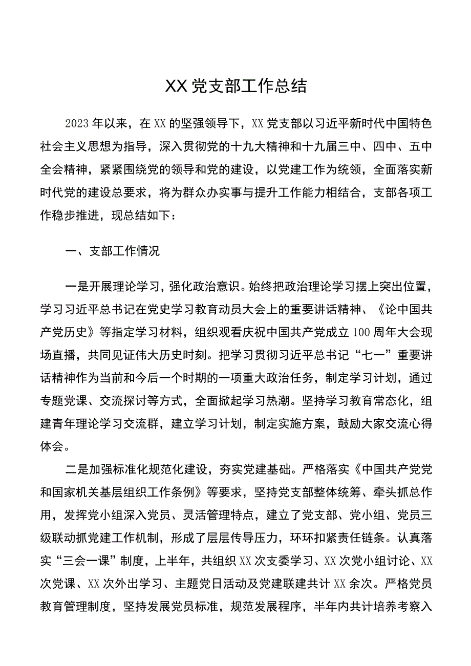 XX党支部工作总结.docx_第1页