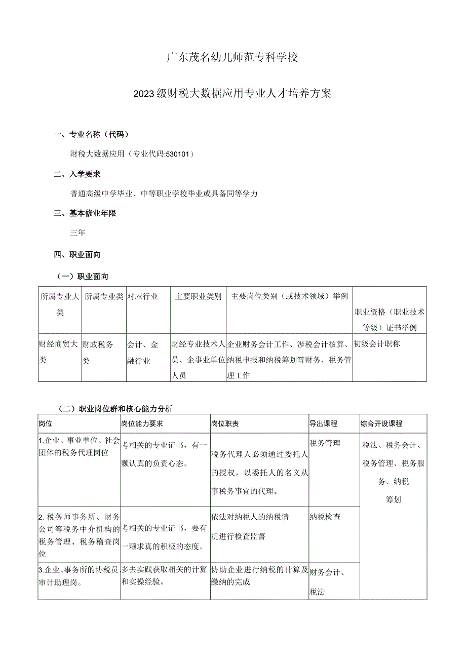 01-广东茂名幼儿师范专科学校2023级财税大数据应用专业人才培养方案.docx_第2页