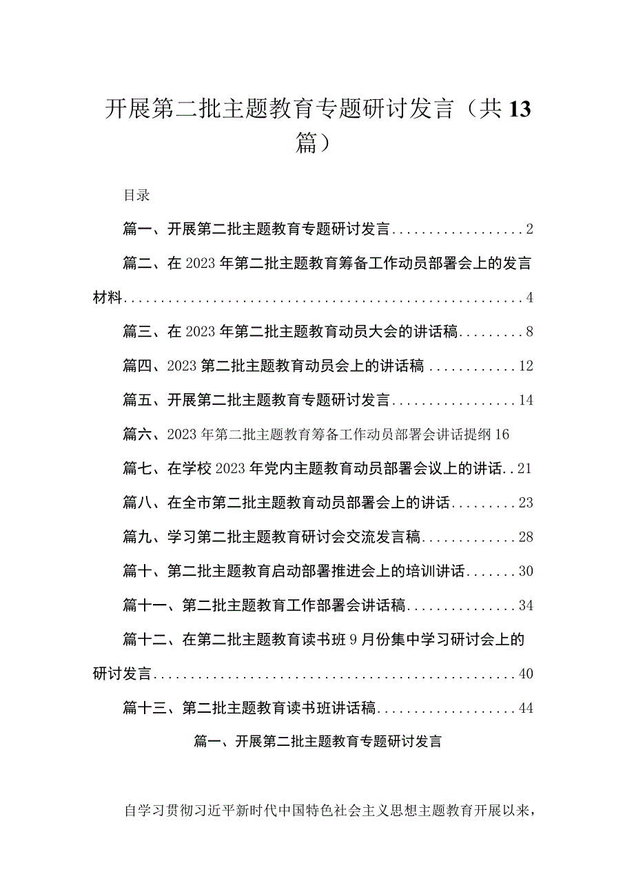 2023开展第二批主题教育专题研讨发言【13篇】.docx_第1页