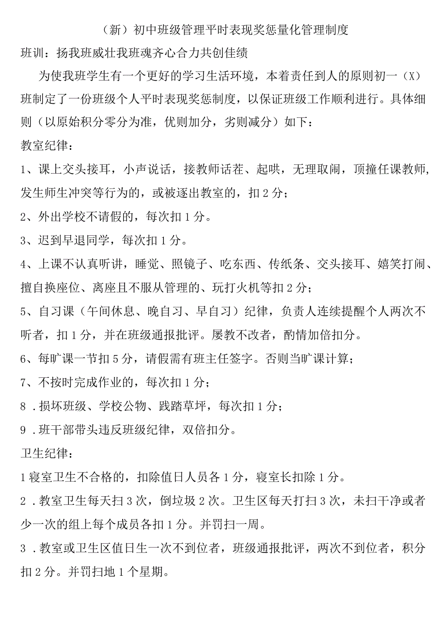 (新)初中班级管理平时表现奖惩量化管理制度.docx_第1页